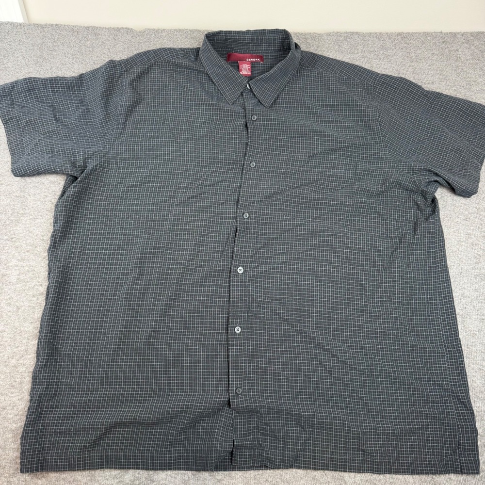 Merona Button Down Shirt Mens XXL Black‎ Grid Short Sleeve Rayon Blend Casual